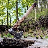 Hand Forged Viking Axe – Carbon Steel Blade with Ash Wood Handle and Leather Sheath, Camping, Hunting, Outdoor Hatchet Valhalla Ax, Medieval Axe, Authentic Norse Axe, Historical Gift for Men