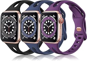 (3 Pack) Vcegari Slim Band Compatible with Apple Watch 38mm 40mm Women, Soft Silicone Replacement Wristband for iWatch Series 6 5 4 3 2 1 SE, Black/Navy/Plum