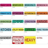Moving Packing Box Labels for 3-4 Bedroom, 20-Color Coded Moving Stickers | 600 Labels Value Pack, 3 x 2" Writable Notes Areas, 17 Types of Room, Fragile, Heavy and Blank Labels, 30 Pcs of Each Sticker