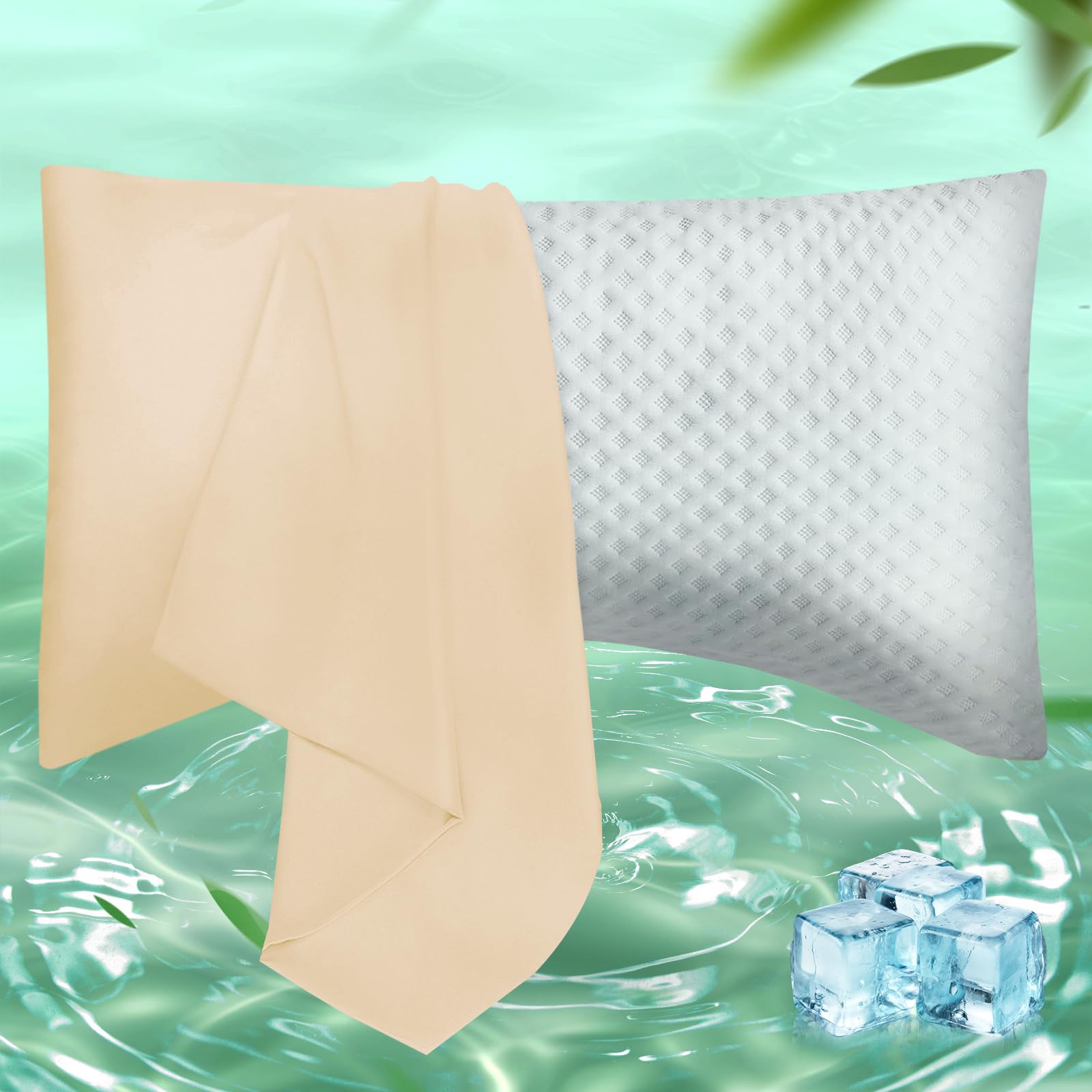 Photo 1 of Curved Pillow Case King Size, Side Sleeper Pillow Cases Cover Cooling Rayon Derived from Bamboo with Zipper for hot Sleepers Hair and Skin, Breathable Silky Soft Pillowcase 1 Pack 20 * 36 Inches