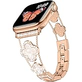 Tasikar Bling Diamond Women Band Compatible with Apple Watch Band 49mm 46mm 45mm 44mm 42mm 41mm 40mm 38mm Ultra SE Series 11 10 9 8 7 6 5 4 3 2 1 Lucky Clover Dressy Replacement Bracelet (Rose Gold)