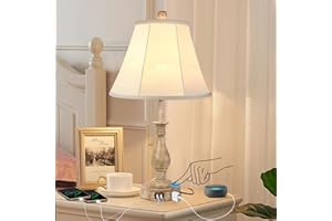 LALISU Farmhouse Table Lamp Touch Control 3-Way Dimmable, Modern Nightstand Lamp with 2 USB Port Bedside Desk Lamp with Fabric Shade for Living Room Bedroom Hotel (Pack-01)