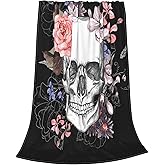 Gothic Skull with Flowers Fleece Throw Blanket Soft Lightweight Warm Cozy Plush Blanket for Men Women Couch Bed Sofa 60"X50"
