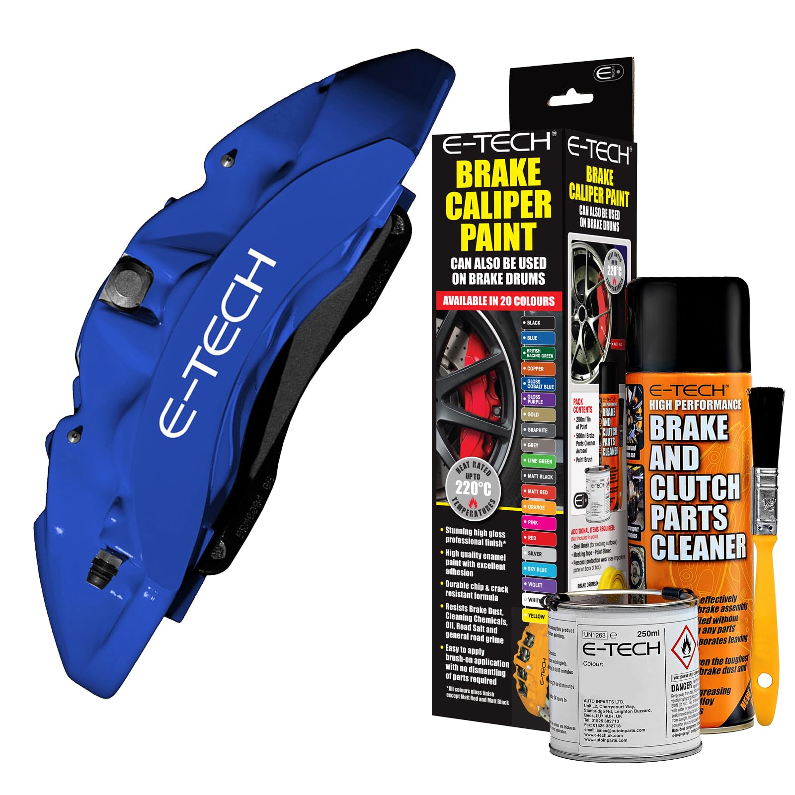 E-TECH Blue Brake Caliper/Drum Paint - EBCP-BL - Complete Kit inc Paint/Cleaner & Brush