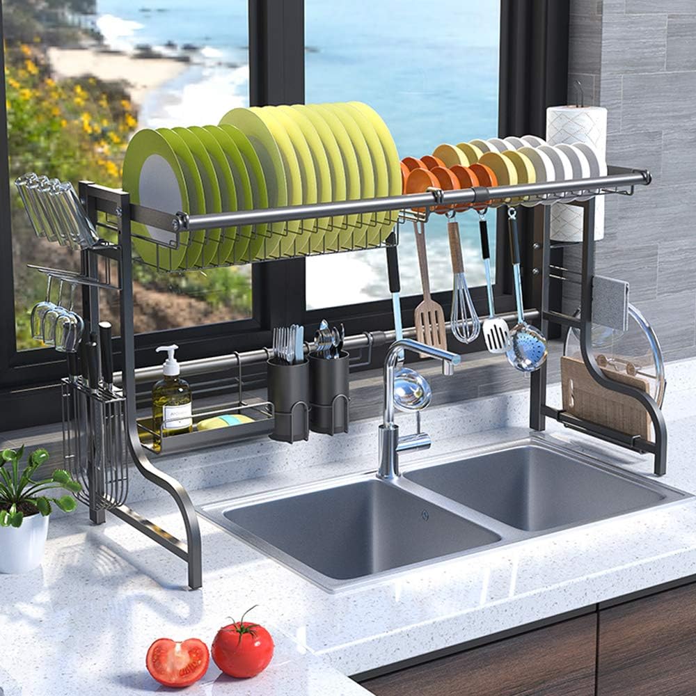 Over Sink Dish Rack, Width Adjustable (22.4”36.6”), Dish Drainers for