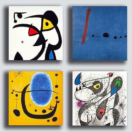 Tableaux Modernes Style Miro Joan Miro 4 Pieces 40 X 40 Cm Impression Sur Toile Canvas Ameublement Art Abstrait Xxl Ameublement Salon Chambre Cuisine Bureau Amazon Fr Cuisine Maison