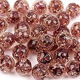 20 PCS Purple Luminous Glass Beads 8mm Making Glow in The Dark Beads Gold Sand Round Loose Beads DIY Craft Necklace give Away Crystal Stretch Cord