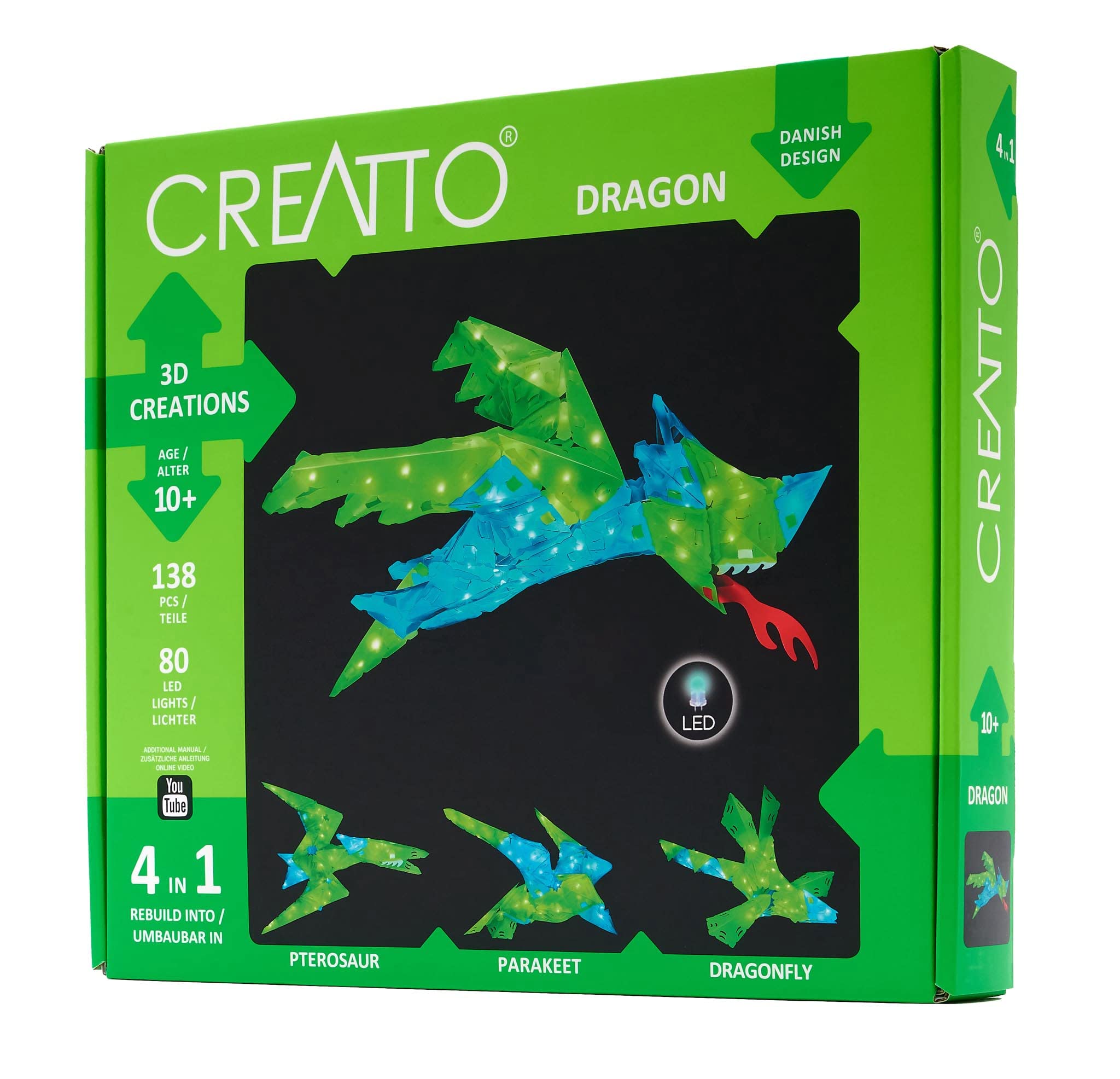 Thames & Kosmos Creatto: Soaring Dragon & Flying Friends, 3D Light Up Puzzle for Kids, Fun Model Kit, Includes 138 Pieces and 80 LED Lights, 30–45 Minute Build Time, Age 10+