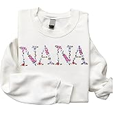Regamor Embroidery Nana Sweatshirts For Women Gift Sweatshirt From Grandkids Nana Flower Grandma Gift Mothers Christmas