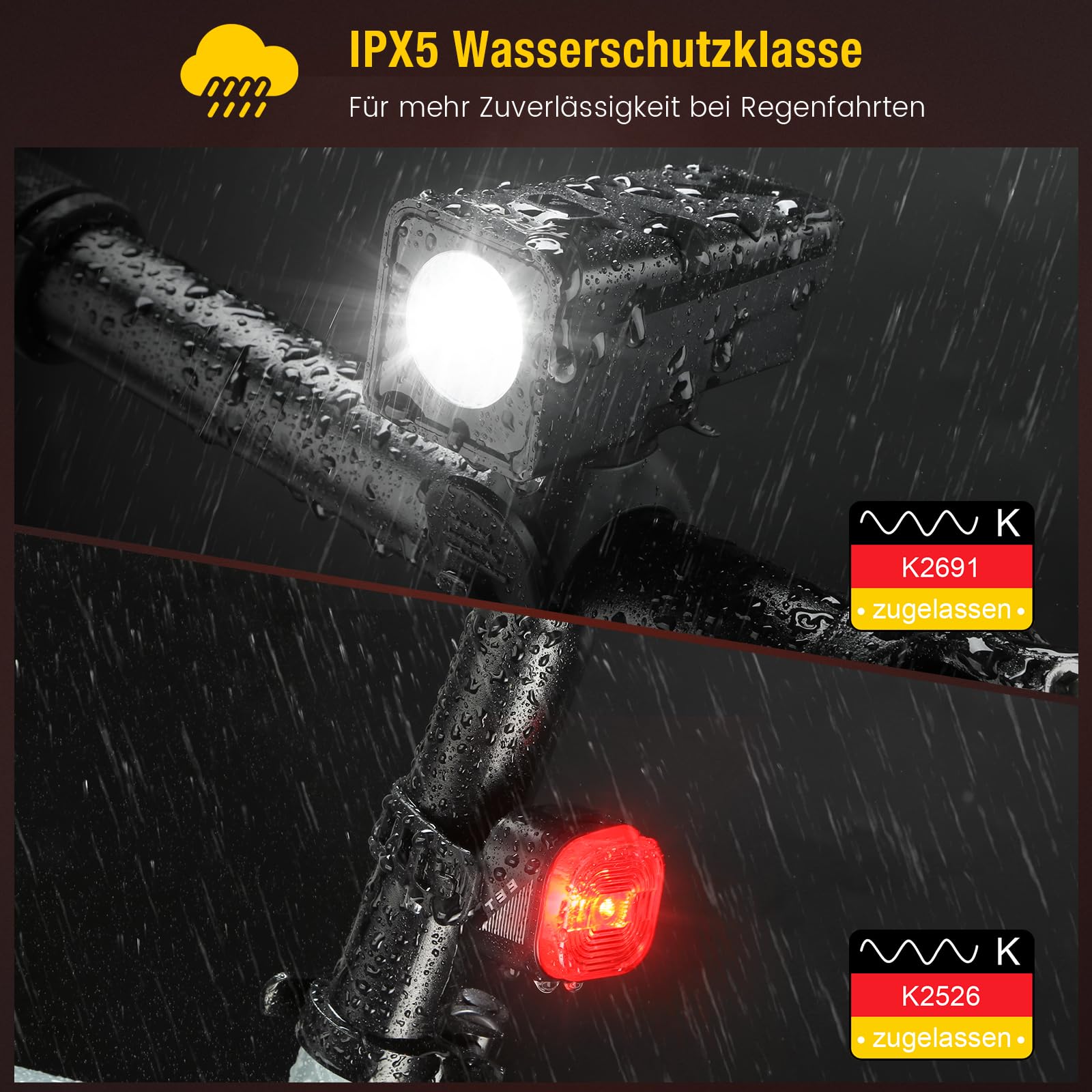toptrek Fahrradlicht Set USB Aufladbar, StVZO Zugelassen Fahrrad Lichter LED Set, IPX5 Wasserdicht Fahrradlampe Set mit Austauschbarem Akku Design, Fahrradbeleuchtung Set mit Langer Akkulaufzeit 6