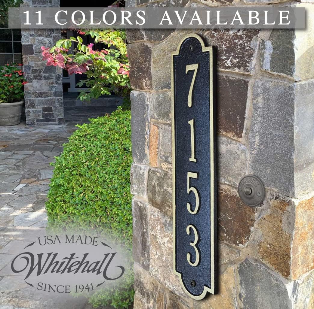 Plaques & Wall Art - Whitehall™ Richmond Vertical Address plaque. Made in the USA. BEWARE OF IMPORT IMITATIONS. Personalized Cast Metal Sign. 11 colors available! Custom house numbers.