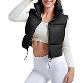 CULACCINO Women's Winter Cropped Puffer Vest Crop Jackets For Women Full Zip Stand Collar Padded Lightweight Outwear Vest
