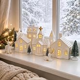 Christmas Village Sets,12 Pcs Christmas Village Houses with LED Light | Christmas Decoration Indoor,Xmas Village Buildings House Decor,White Ceramic Village Houses Set,Holiday Decor Christmas Theme