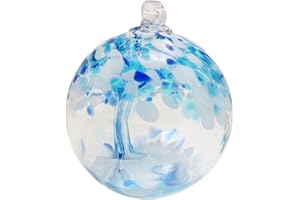Dale Tiffany Hand Blown Glass, 4" Diameter Aqua, Tree of Life Collection, Witch Globe Hanging Garden Indoor/Outdoor Decorative Ornament Gazing Ball