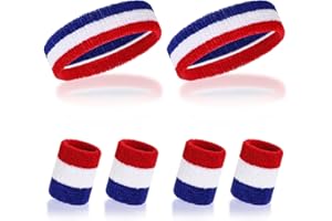Haakong Striped Sweatbands Wristbands Set Sports Headband for Men Women 80s 90s Accessories Costumes