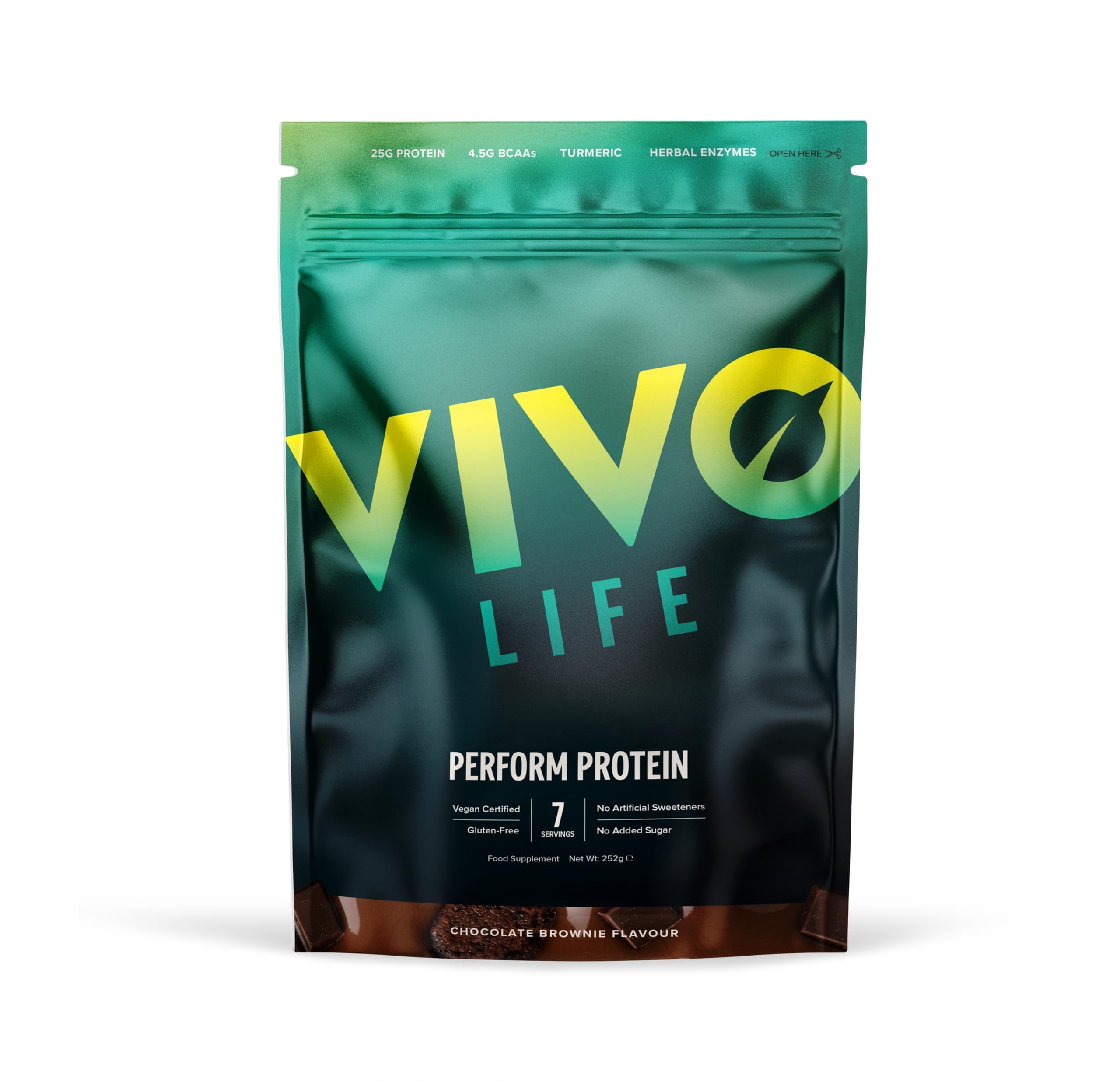 Vivo life Perform Plant Protein Powder | 25g Protein with BCAAs, Iron, Zinc, Turmeric & Herbal Enzyme Blend | Lactose Free & Easy to Digest | Chocolate Brownie - 26 Servings