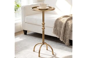 AOWLOG Metal Martini Table,26" H Retro Gold Side Table with Four-Legged Base, Vintage Metal End Table for Small Spaces Bedroo