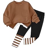NAPU Little Girls Clothes 2Pcs Girls Outfits Pullover Sweatsuit Patchwork Striped Leggings Pants Set Fall Winter Clothes 2-8Y
