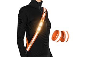 Fokia Kunbio LED Reflective Running Gear High Visibility Reflective Belt Sash with Armband for Walking at Night,Adjustable Running Safety Gear Light Up Running Belt for Runners Walkers Men Women