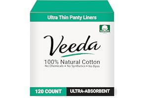 Veeda Natural Cotton Ultra Thin Panty Liners for Women - Breathable Thin Daily Liners are Always Chlorine and Toxin Free - Hypoallergenic & Comfortable Pantyliners - 120 Count