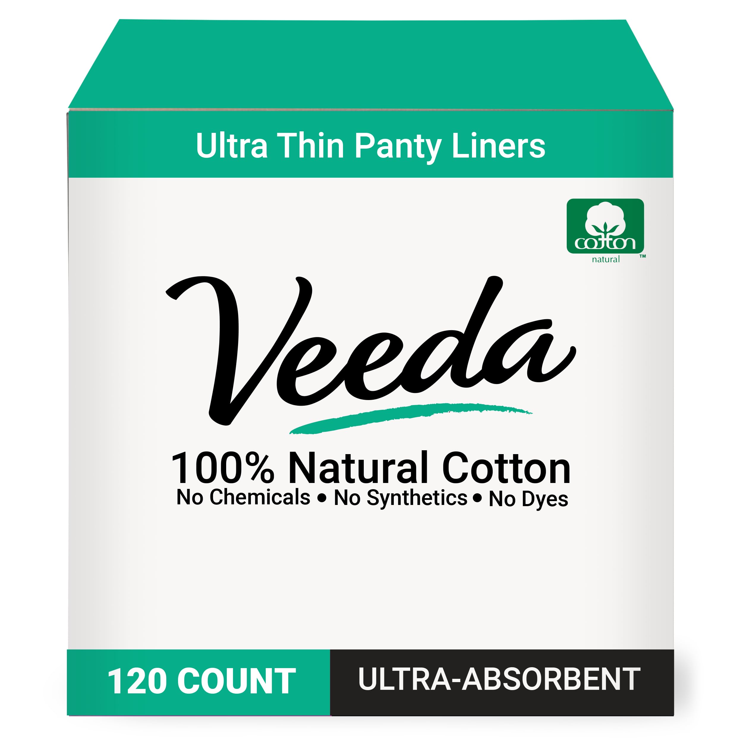 Photo 1 of Veeda Natural Cotton Ultra Thin Panty Liners for Women - Breathable Thin Daily Liners are Always Chlorine and Toxin Free - Hypoallergenic & Comfortable Pantyliners - 120 Count