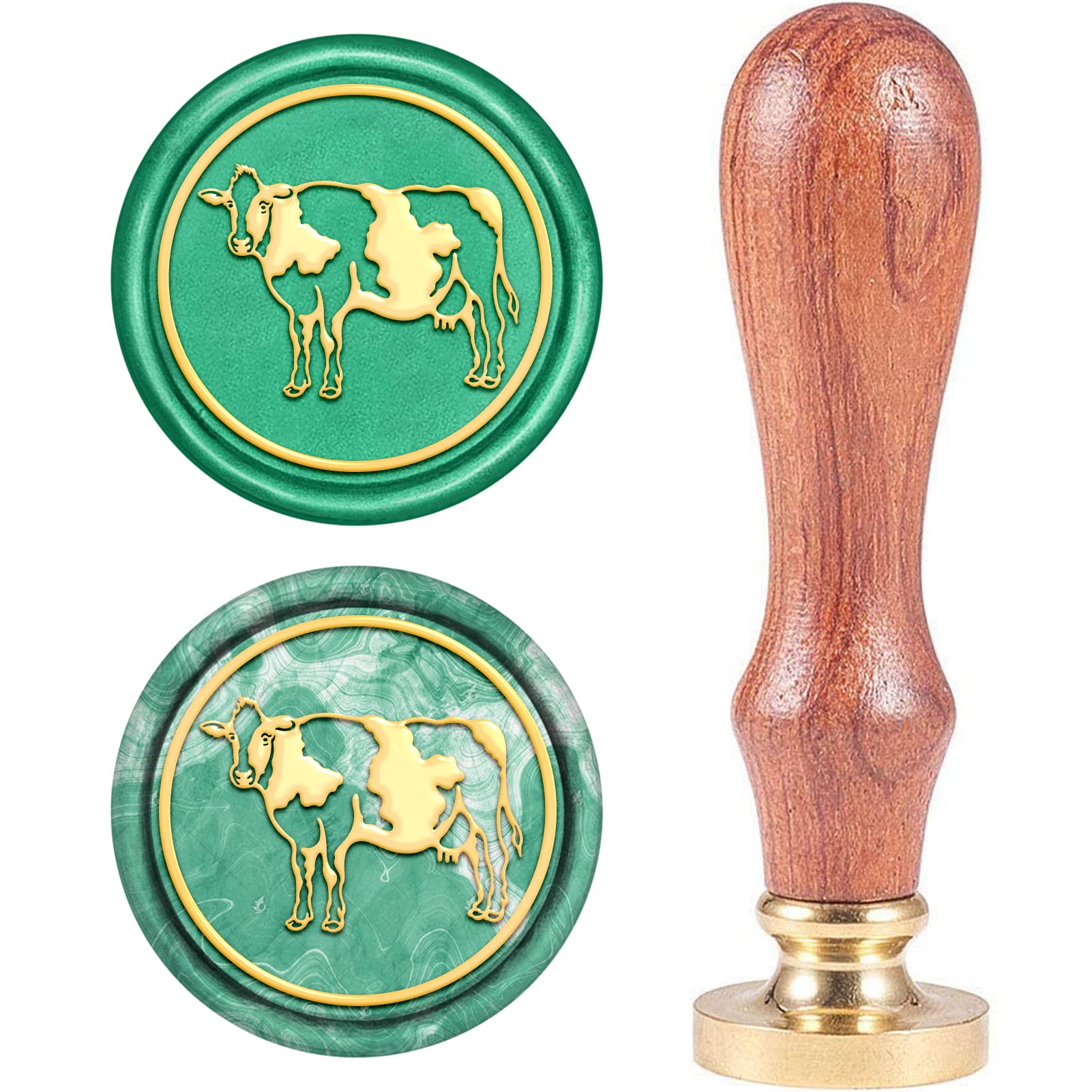 CRASPIRE Wax Seal Stamp, Sealing Wax Stamps Dairy Cow Retro Wood Stamp Wax Seal 25mm Removable Brass Seal Wood Handle for Envelopes Invitations Wedding Embellishment Bottle Decoration