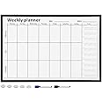 Navaris Weekly Planner White Board - 24" x 36" Magnetic Dry Erase Whiteboard Calendar with 7-Day Week Plan for Wall - Includes Markers and Magnets