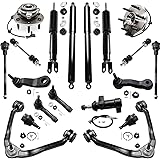 Detroit Axle - Front Wheel Hubs & Bearings Control Arms + Rear Shocks Kit Replacement for Silverado Sierra Yukon XL Avalanche