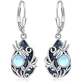 Dragonfly/Mermaid/Wolf/Phoenix Earrings Sterling Silver Moonstone Filigree Teardrop Dangles Animal Celtic Jewelry Birthday Irish Gifts for Women