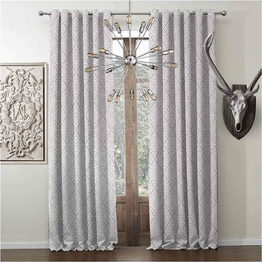 hengshu Pattern Design Shade Curtains, Silver, Decorations Curtain, Symmetrical Floral Motifs with Victorian Antique Tile Design Abstract Flourish Theme, W120 x L108 Inch Tan White, Grommets Sunshade