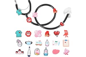 LuneClat Cartoon Medical Elements Stethoscope Charms - 18Pcs Pediatric Stethoscopes Decor Personalized Accessories, Present for Nurses Veterinarian and Nursing Graduation