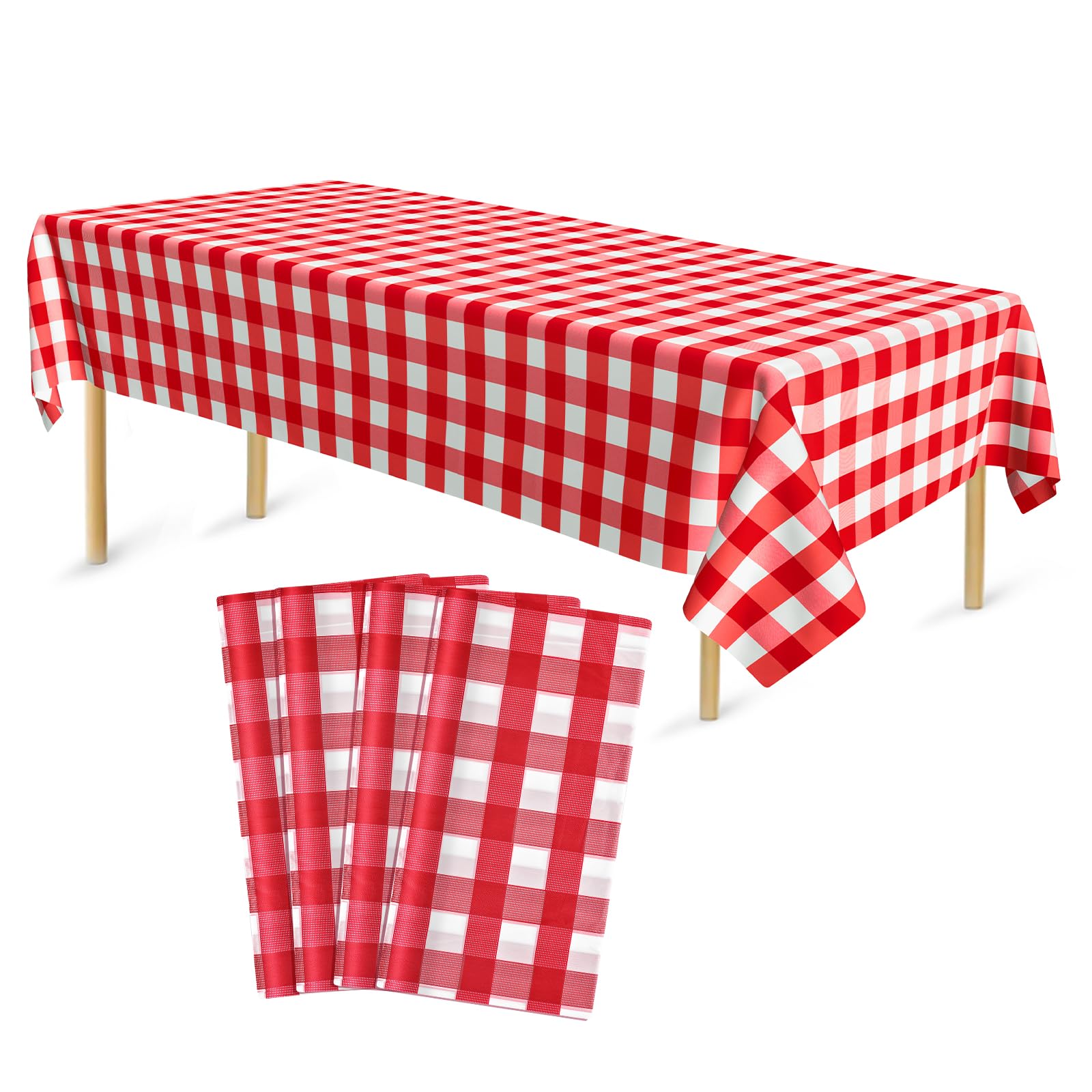 Bouiexye 4 Pack Disposable Table Cloth Red Gingham Plastic Tablecloth 54 x 108 Inch Rectangular Tablecloths for Indoor Outdoor Party Birthdays Weddings Christmas Anniversary Buffet Table