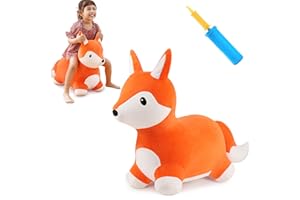 iPlay, iLearn Bouncy Pals Fox Hopping Horse, Plush Inflatable Animal Hopper, Indoor n Outdoor Ride on Jumping Bounce Toys, Birthday Gift for 18 Months 2 3 4 5 Year Old Kids Toddlers Boys Girls