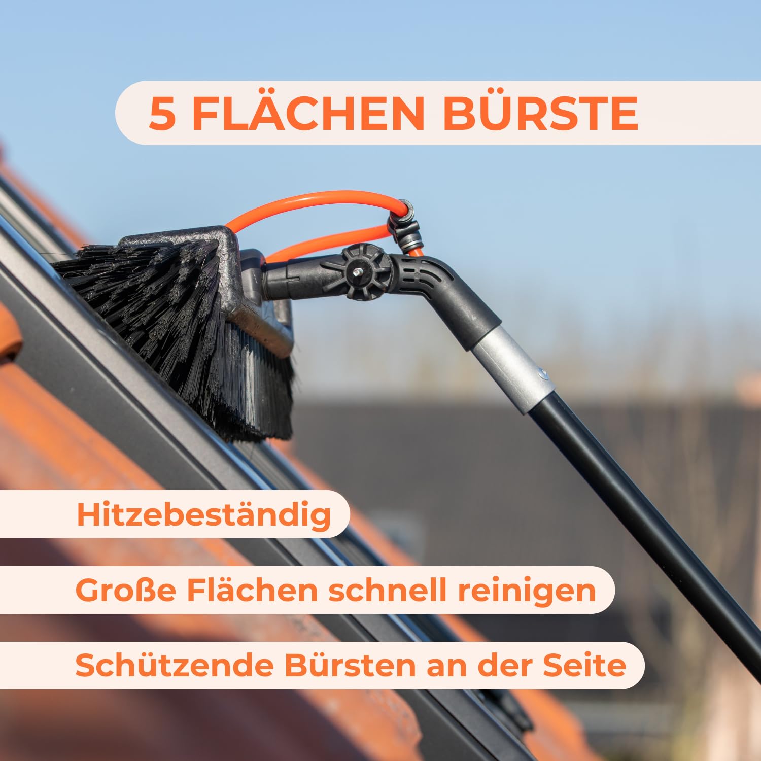 Aquascopic Teleskopstange mit interner Wasserspender und Bürste mit 5 Flächen – Fensterputzer längenverstellbar – Bis zu 3.6m – Fensterreiniger für Sonnenkollektoren - Interner Wasserschlauch 2
