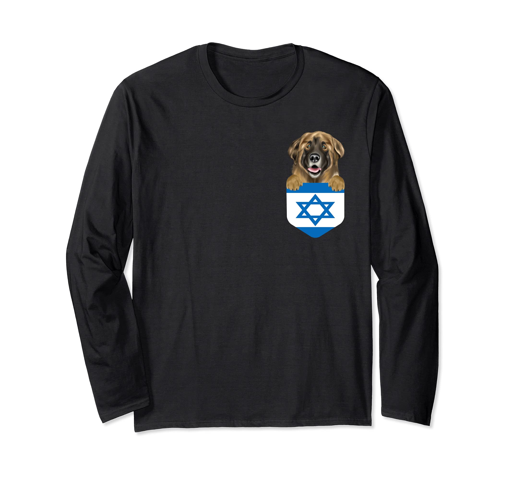 Israel Flag Leonberger Dog In Pocket Long Sleeve T-Shirt