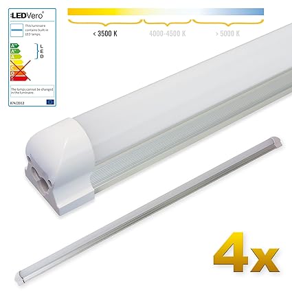 LEDVero 4x SMD LED Röhre 150 cm inklusive Fassung in warmweiß - Leuchtstoffröhre T8 G13 Tube milchige Abdeckung - Lichtleiste