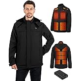 Vinderfine Heated Jackets for Men, Windproof Waterproof Winter Heating Coat, Mens Soft Shell Heated Jacket, Detachable Hood