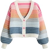 SweatyRocks Women's Color Block V Neck Button Front Knit Cardigan Sweater Outerwear