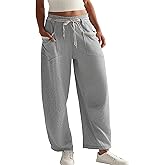 STURWBEZ Womens Baggy Barrel Pants Wide Leg Elastic-Wasited Cotton Loose Palazzo Lounge Sweatpants with Pockets