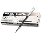 Pentel Refill Ink for EnerGel Liquid Gel Pen, 0.5mm, Needle Tip, Black Ink, Box of 12 (LRN5-A-12)