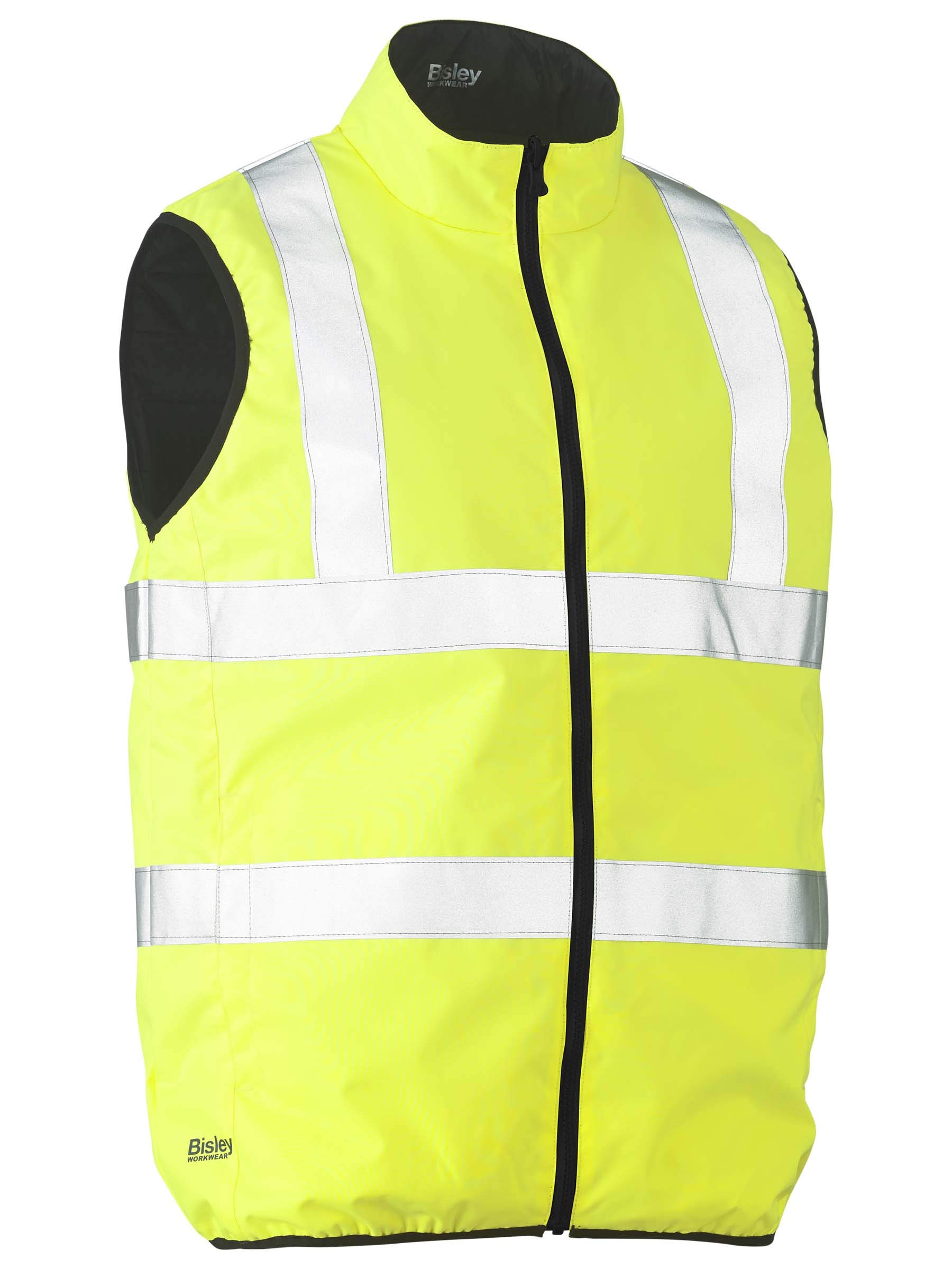 Bisley Workwear UKV0330HT_BBLY Taped Hi-Vis Reversible Puffer Vest 300D - Yellow, 2XL