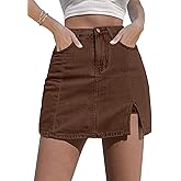 luvamia Skorts Skirts for Women Denim Mini Skirt Side Slit with High Waisted Jean Shorts Stretchy