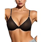 Vertvie Womens Unlined Underwire Sheer Balconette Bras Supportive Demi Bra Mesh See Through Sexy Comfortable Bralettes (Black,34DD)