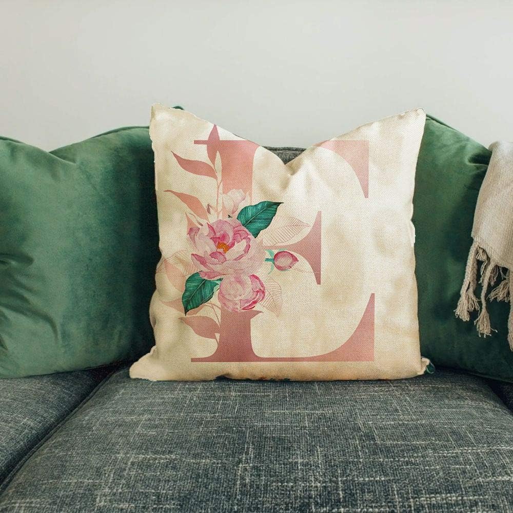 Ogrmar Linen Throw Pillow Cover, Letter Embroidered, Burlap Square Cushion Cover, Light Linen, Decorative, 18x18 Inches (Capital E): Home & Kitchen