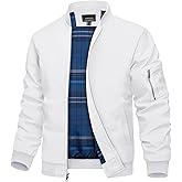 TACVASEN Mens Bomber Jacket Plaid Lined Casual Windbreaker Stylish Light Fall Spring Jackets Windproof Zip Up Coat