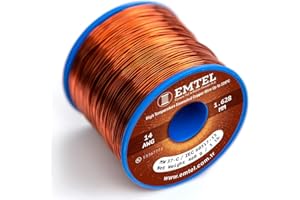 Emtel 14 AWG - 1 lb (80 feet) 99.9% Pure Copper Wire, Enameled Magnetic Wire for Motor, Transformer, Magnetic Coil, & Electroculture Gardening, Winding Magnet Wire - 220°C (428°F) Thermal Class