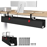 Univivi No Drill Under Desk Cable Management Tray, 36 inch Cable Management | Clamp/Screw Mount Desk Cable Management, Premium Fabric Cable Management Tray, Large Capacity Cord Organizer for Office, Home