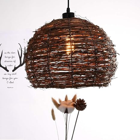 Wicker Pendant Light Rattan Lamp Shade Shabby Chic Lighting