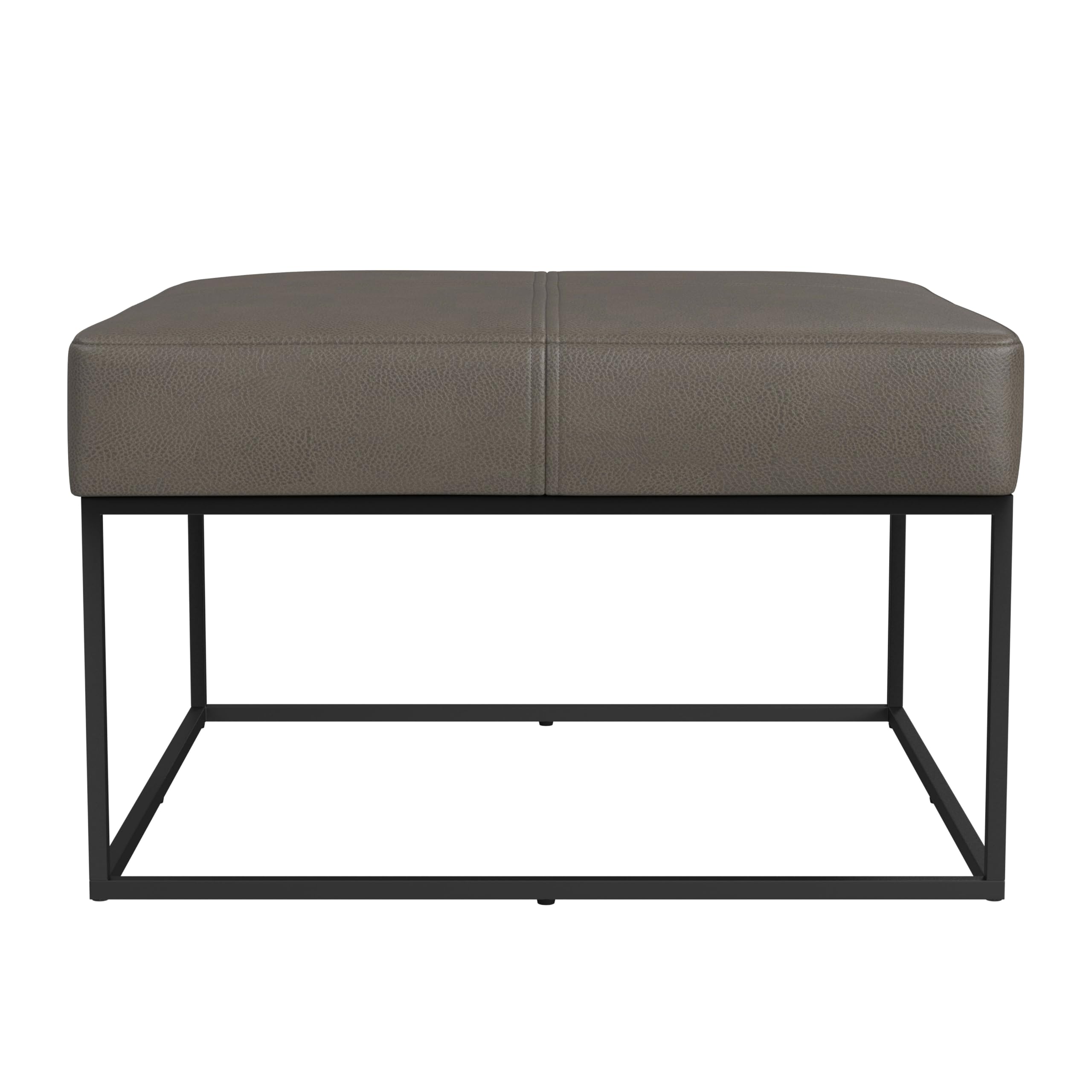 HomePop Decorative Large Square Black Metal Ottoman | Ottoman Stool for Living Room & Bedroom | Decorative Home Furniture (Pewter Gray Faux Leather)