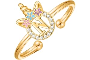 POSHJEW Initial Rings for Teen Girls,14K Gold/White Gold/Rose Gold Plated Adjustable Unicorn Initial Rings for Girls Cute Unicorn Alphabet Letter Rings for Teen Girls Initial Rings for Teen Girl Gifts